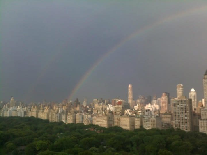 A double rainbow over the Central Park skyline