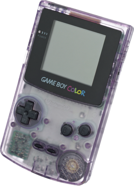 An atomic purple Game Boy Color, translucent purple casing
