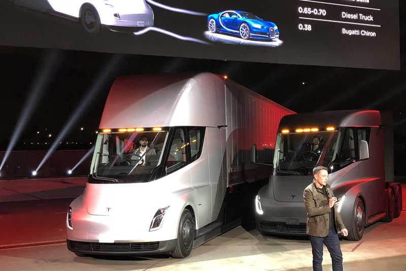 Tesla Semi prototypes onstage with Elon Musk at the 2017 unveiling